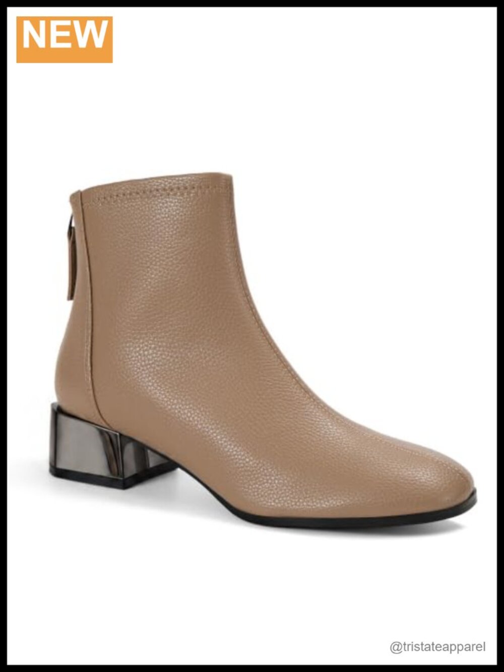 Lambskin Insole Square Toe Ankle Boots Back Zip Plated Heel